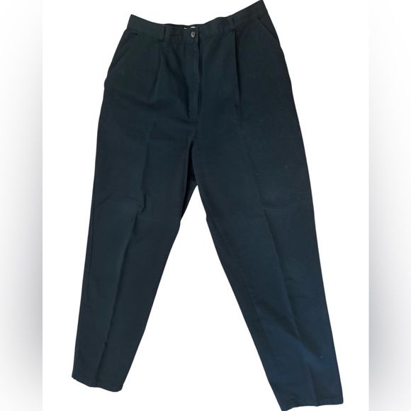 80s TALBOTS COTTON BLACK PLEAT FRONT PANTS W TAPERED LEG & 3 POCKETS SZ 16 - Picture 2 of 6